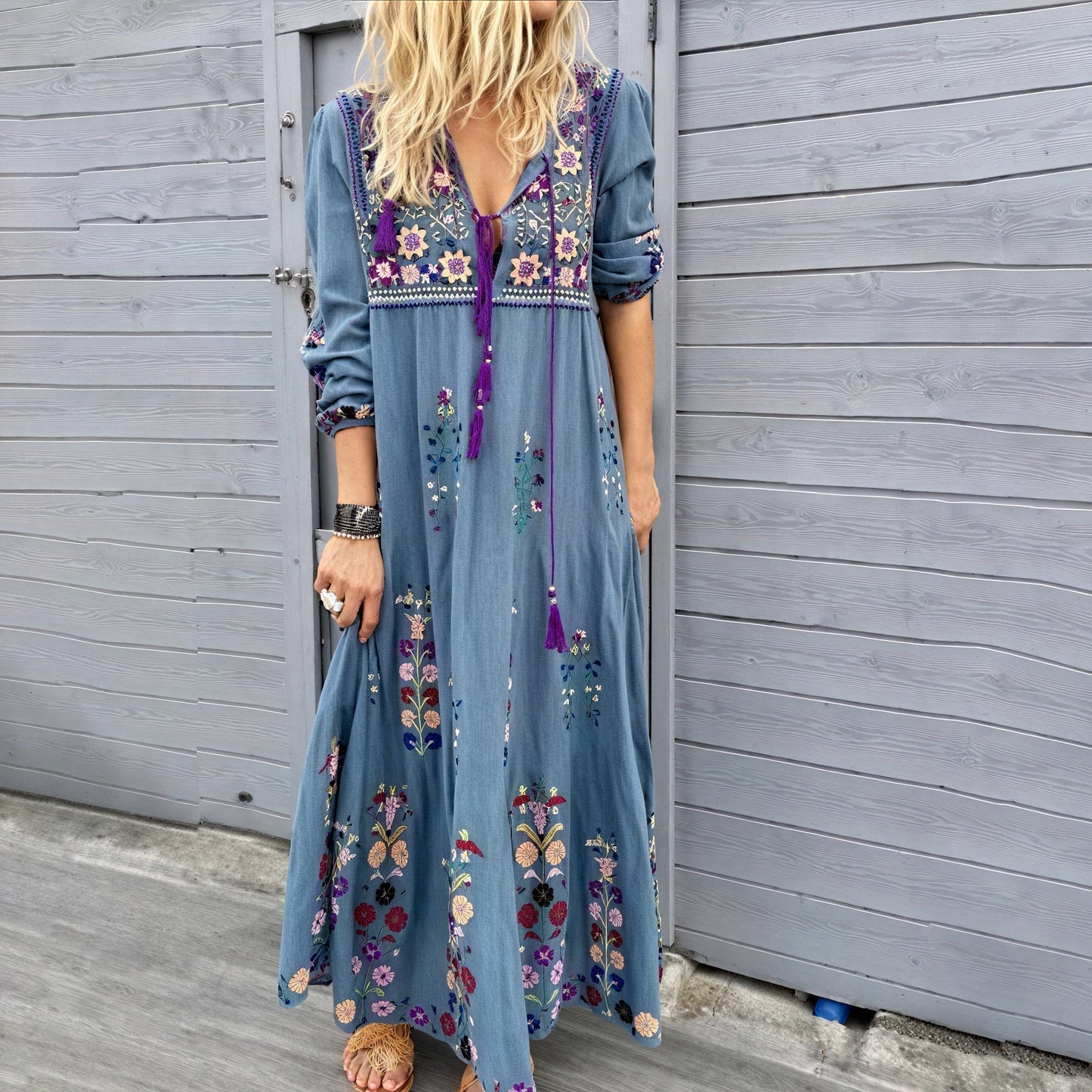 Damen Boho Maxikleid – Bestickt, Fransen & Leicht für Alltag & Festival