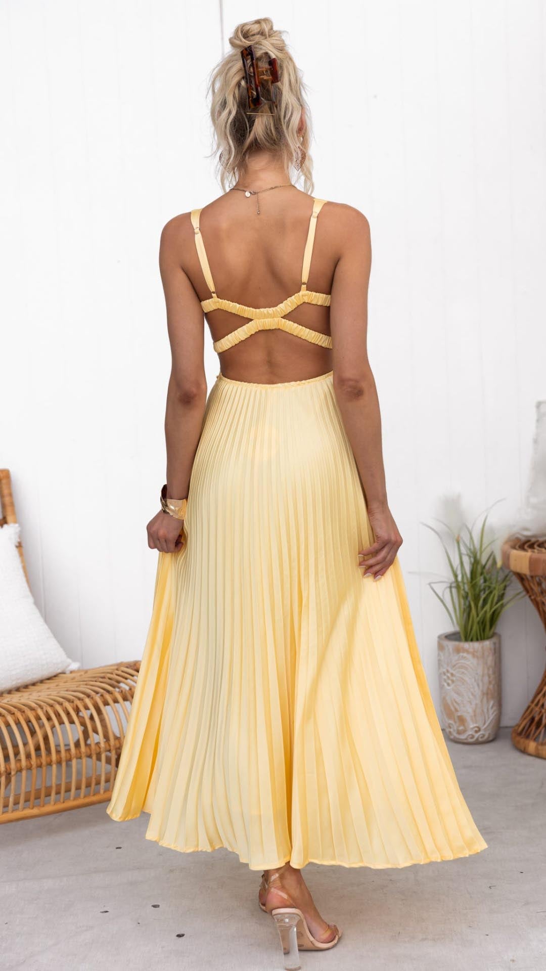 Damen Maxi-Abendkleid – A-Linie, Plissierter Rock, V-Ausschnitt & Leicht