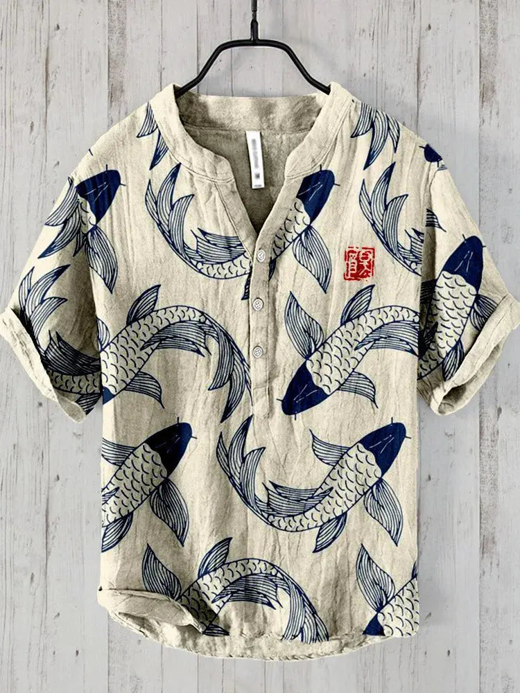 AGATA - Vintage Fisch-Hemd aus japanischer Kunstleinenmischung