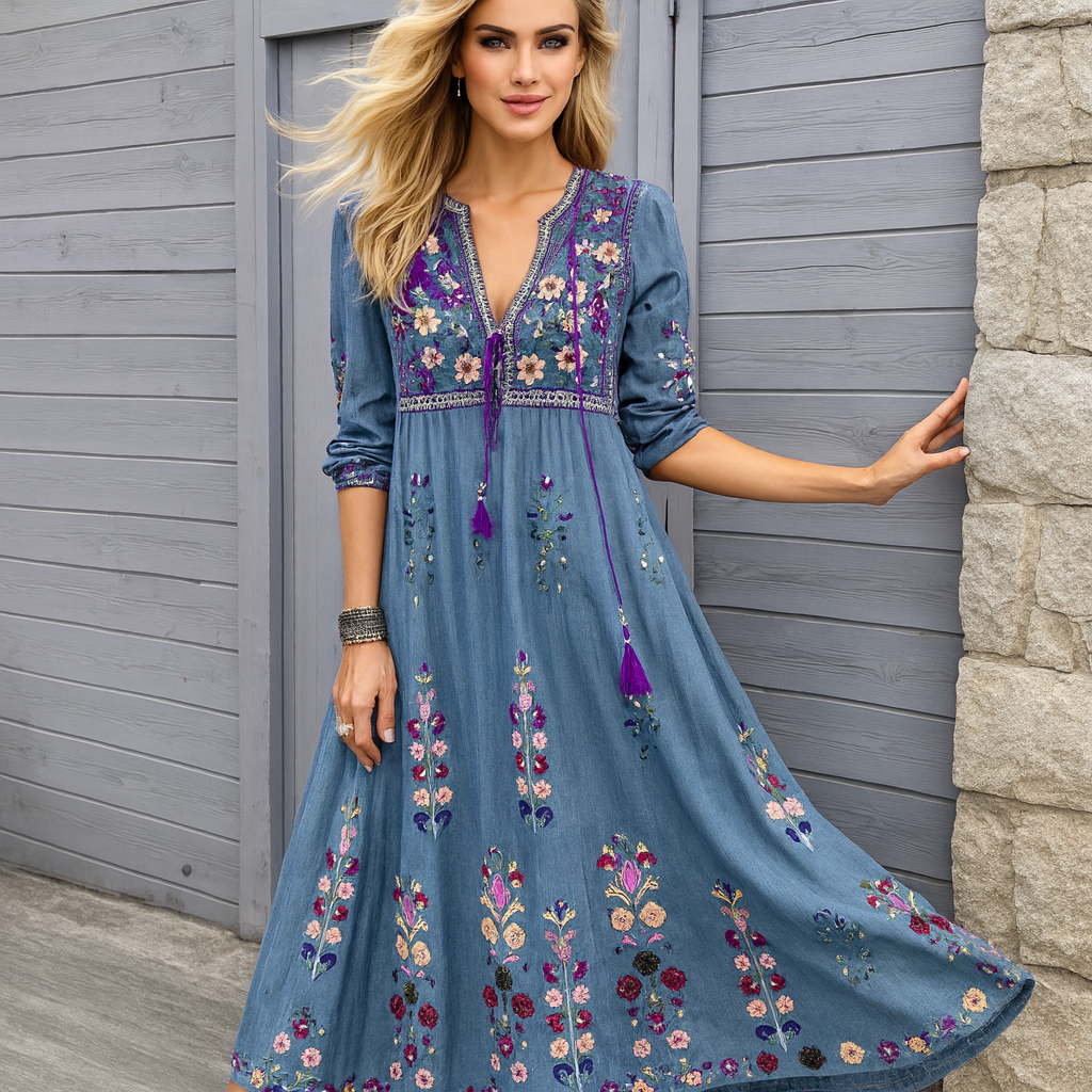 Damen Boho Maxikleid – Bestickt, Fransen & Leicht für Alltag & Festival