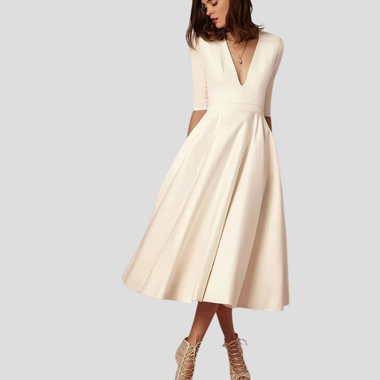 Damen Maxi-Sommerkleid – V-Ausschnitt, Bindegürtel & Seitentaschen