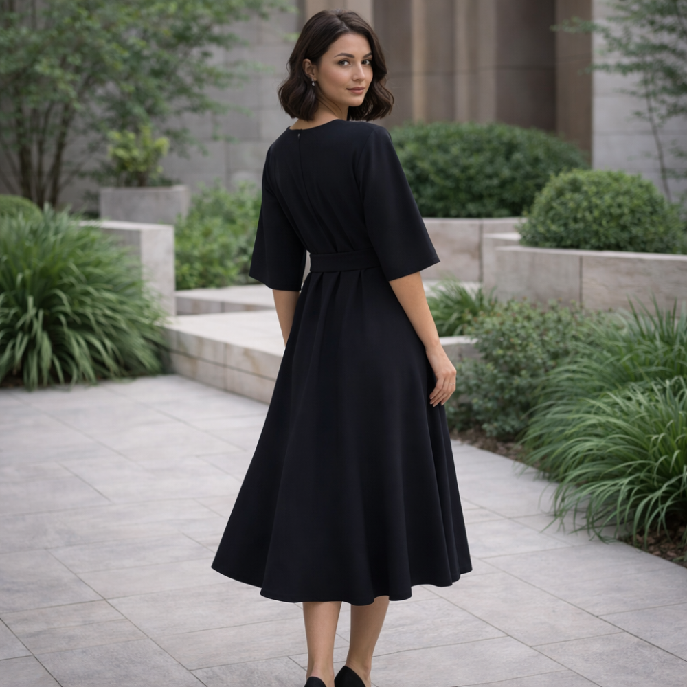 Paulien | Damen Midi-Kleid – Gürtel, Dreiviertellärmel & Zeitlos Elegant